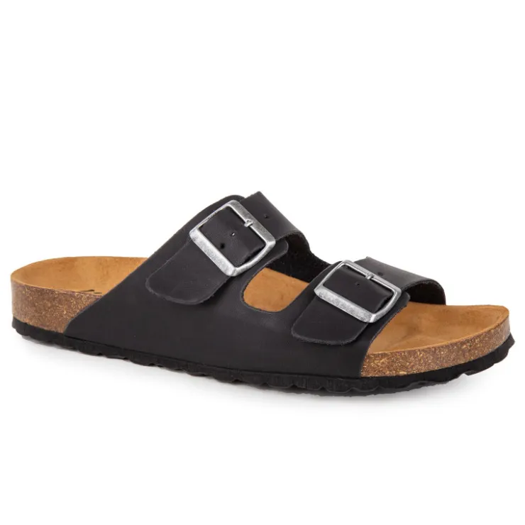 WHY LAND Mules cuir toile légère double bride Homme NOIR Clearance