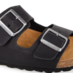 WHY LAND Mules cuir toile légère double bride Homme NOIR Clearance