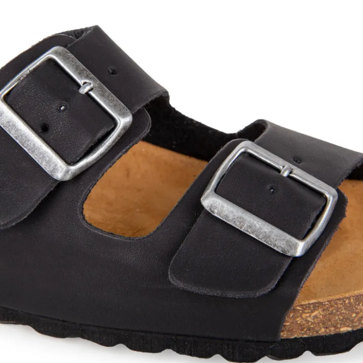 WHY LAND Mules cuir toile légère double bride Homme NOIR Clearance