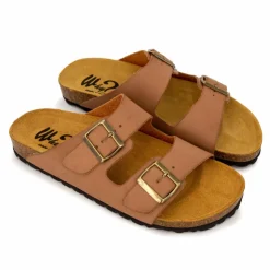 WHY LAND Mules cuir toile légère double bride Homme CUIVRE Best