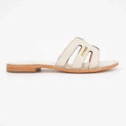 LES TROPEZIENNES PAR M.BELARBI Mules damia en cuir avec logo Femme BLANC ECRU Clearance