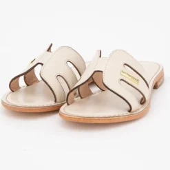 LES TROPEZIENNES PAR M.BELARBI Mules damia en cuir avec logo Femme BLANC ECRU Clearance