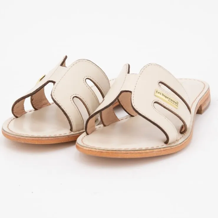 LES TROPEZIENNES PAR M.BELARBI Mules damia en cuir avec logo Femme BLANC ECRU Clearance