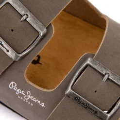 PEPE JEANS Mules double bride cuir boucle dorée Homme MARRON CLAIR Sale