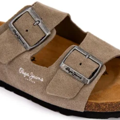 PEPE JEANS Mules double bride daim boucles argentées Homme BEIGE Clearance