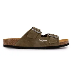 PEPE JEANS Mules double bride daim boucles argentées Homme KAKI Online