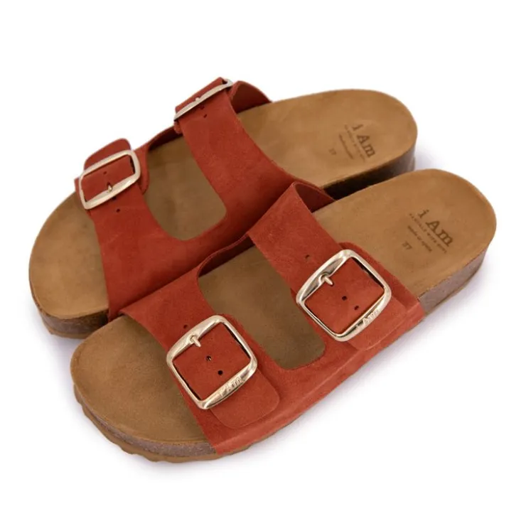 I AM Mules double brides compensée en daim Femme ORANGE Online