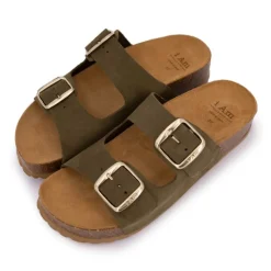 I AM Mules double brides compensée en daim Femme KAKI Best