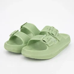 AMERICAN COLLEGE Mules en plastique double brides à boucles semelle épaisse Femme VERT Outlet