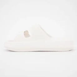AMERICAN COLLEGE Mules en plastique double brides à boucles semelle épaisse Femme BLANC Hot