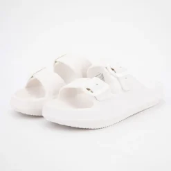 AMERICAN COLLEGE Mules en plastique double brides à boucles semelle épaisse Femme BLANC Hot