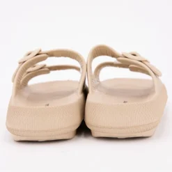 AMERICAN COLLEGE Mules en plastique double brides à boucles semelle épaisse Femme BEIGE New