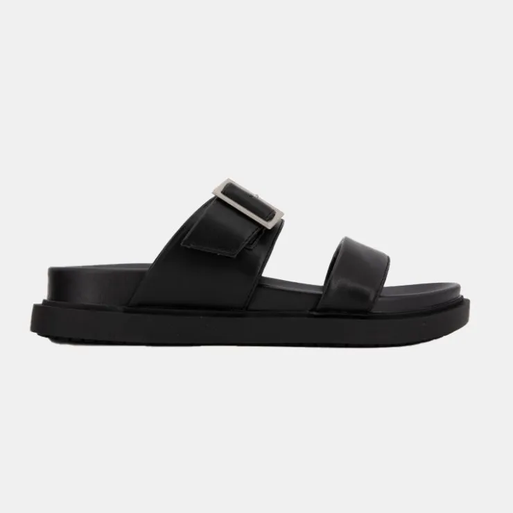 US POLO Mules es confort boucle argentée avec double bride Femme NOIR Best