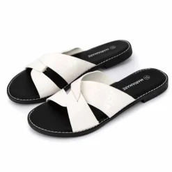MARIAMARE Mules plates à brides croisées Femme BLANC Discount
