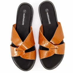 MARIAMARE Mules plates à brides croisées Femme MARRON Outlet