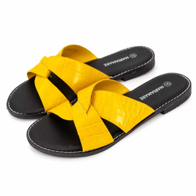 MARIAMARE Mules plates à brides croisées Femme JAUNE Clearance