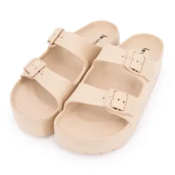 LOVETT Mules plates à double bride Femme BEIGE New