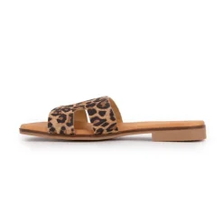 BIOSTOCK Mules plates imprimé léopard en cuir Femme MARRON Sale