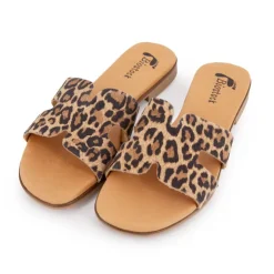 BIOSTOCK Mules plates imprimé léopard en cuir Femme MARRON Sale