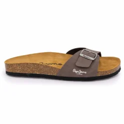 PEPE JEANS Mules plates uni logo Homme MARRON Outlet