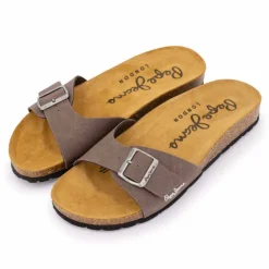 PEPE JEANS Mules plates uni logo Homme MARRON Outlet