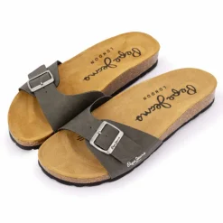 PEPE JEANS Mules plates uni logo Homme KAKI