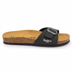 PEPE JEANS Mules plates uni logo Homme NOIR Hot