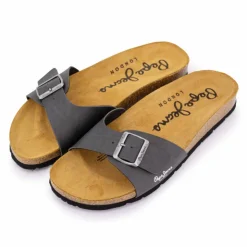 PEPE JEANS Mules plates uni logo Homme GRIS FONCE Sale