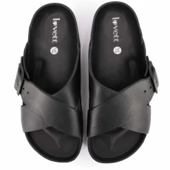 LOVETT Mules semelle épaisse crantée et double bride croisée Femme NOIR New