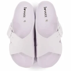 LOVETT Mules semelle épaisse crantée et double bride croisée Femme BLANC Online