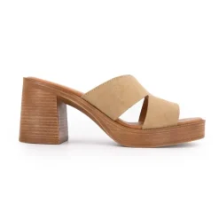 CARLA TORTOSA Mules serraje à talon plateforme Femme BEIGE New