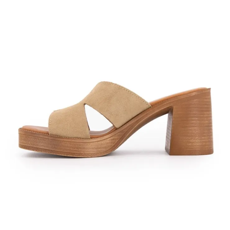CARLA TORTOSA Mules serraje à talon plateforme Femme BEIGE New