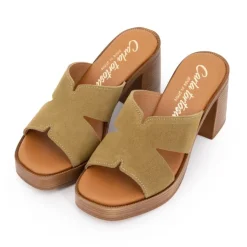 CARLA TORTOSA Mules serraje à talon plateforme Femme KAKI Discount