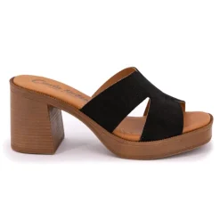 CARLA TORTOSA Mules serraje à talon plateforme Femme NOIR Discount