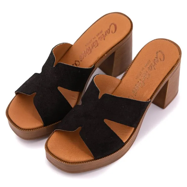 CARLA TORTOSA Mules serraje à talon plateforme Femme NOIR Discount