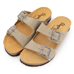 PEPE JEANS Mules suédine taupe double bride Femme BEIGE