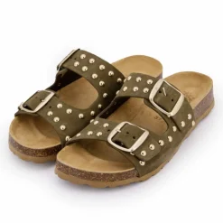 I AM Mules suede boucle effet clou Femme KAKI Sale