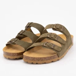 I AM Mules triple boucle cuir couleur Femme KAKI Online