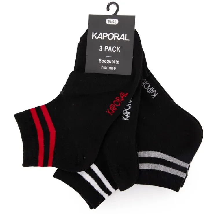 KAPORAL Pack de 3 socquettes magelan à rayures Homme NOIR Discount