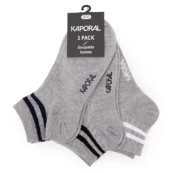 KAPORAL Pack de 3 socquettes magelan à rayures Homme GRIS New