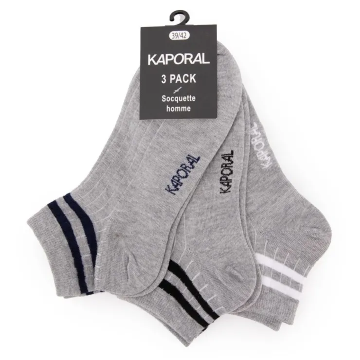 KAPORAL Pack de 3 socquettes magelan à rayures Homme GRIS New