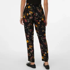 VERO MODA Pantalon à fleurs droit avec cordon de serrage Femme NOIR