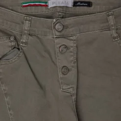 PLEASE Pantalon à revers couleur avec poches Femme KAKI Sale