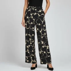VERO MODA Pantalon avec imprimé large taille haute Femme NOIR Hot