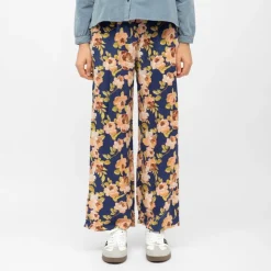 LA PETITE ETOILE Pantalon fluide retro pozo à fleurs Femme BLEU Sale