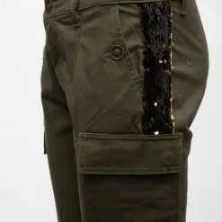 PLEASE Pantalon cargo ajusté avec sequins dorés Femme KAKI New