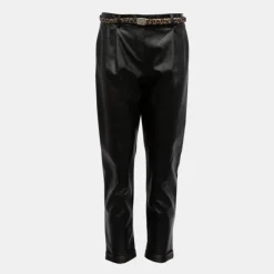 PLEASE Pantalon carotte similicuir avec ceinture imprimé léopard Femme NOIR