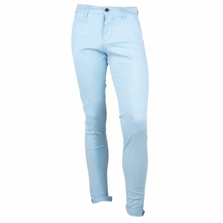 BLAGGIO Pantalon chino coton stretch revers fermeture éclair tenali Homme BLEU CIEL
