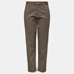 ONLY Pantalon chino sax coupe carotte avec ceinture tressée Femme KAKI Outlet