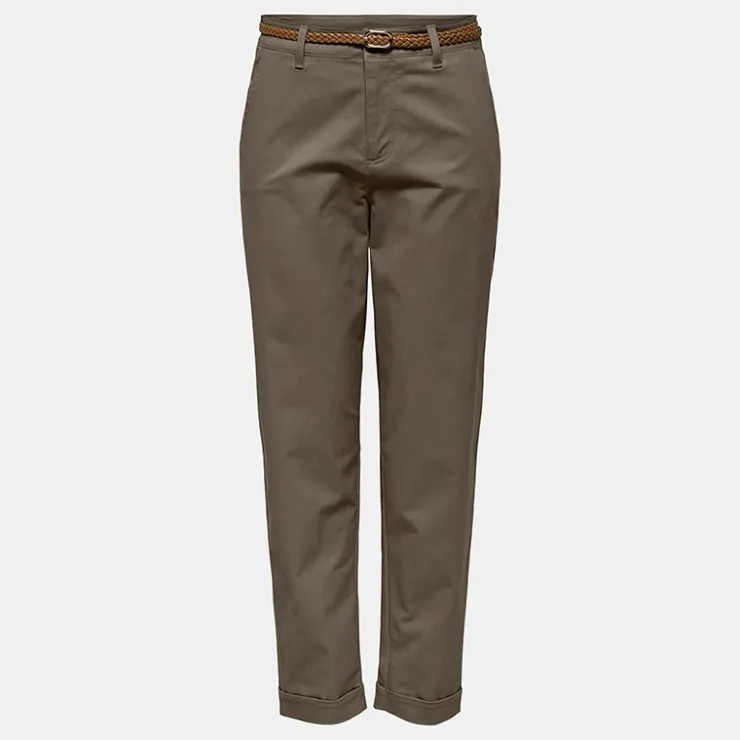 ONLY Pantalon chino sax coupe carotte avec ceinture tressée Femme KAKI Outlet